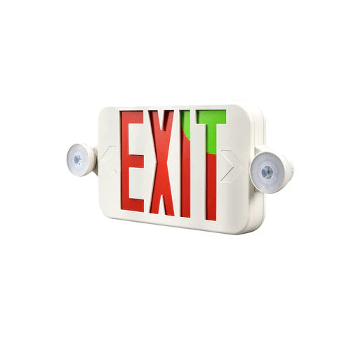 LED Exit Sign with Dual Head Emergency Lights - 2W - Red & Green Switchable Lens - Adjustable CCT 6000K-7000K - 120-277V - 3.6V 1000mAh Battery - UL Listed