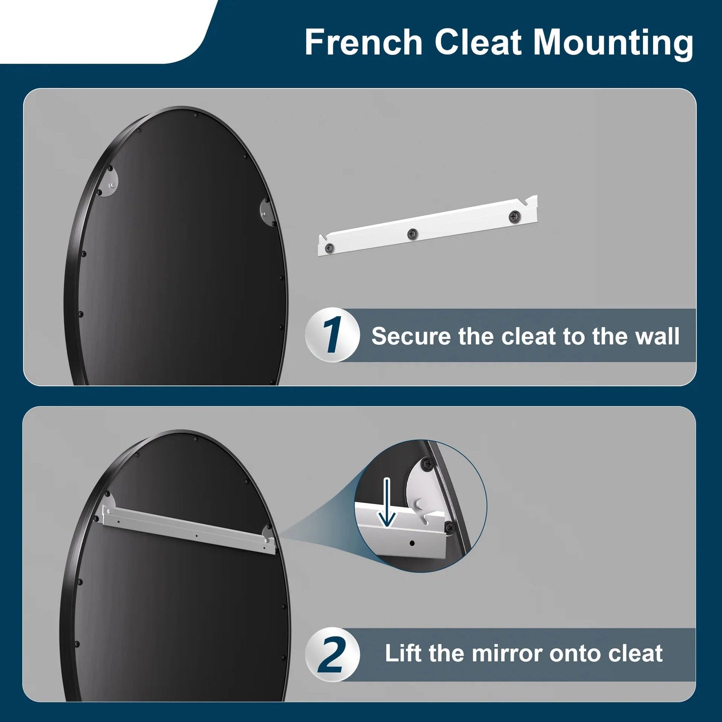 Black Oval Metal Frame Mirror – Modern Wall-Mounted Bathroom and Entryway Mirror