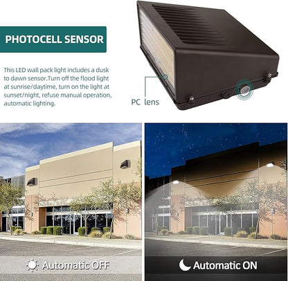 LED Wall Pack Light - Built-in Photocell, 80W/60W/40W, 10,400 Lumens, 3000K-5000K, 120-277 VAC