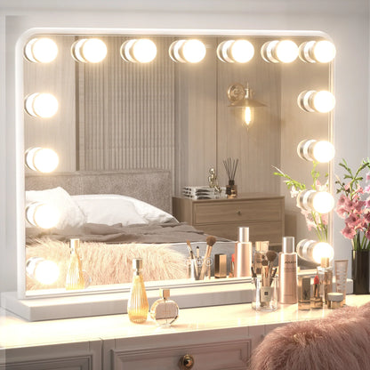 18x23 Inch Hollywood Lighted Makeup Mirror with Dimmable LED Bulbs – 3 Color Modes – White Frame Vanity Mirror