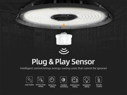 LED UFO High Bay Light - Built-in Sensor Base, Selectable Watt 310W/270W/240W, CCT 5000K, 47,430 Lumens, 120-277 VAC