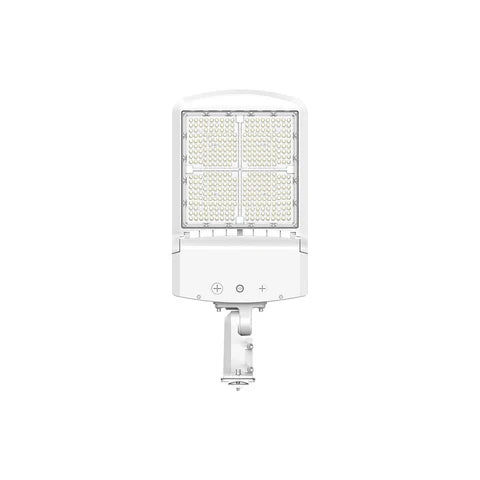 LED Parking Lot Light - Sensor Ready Base, Selectable 200W/240W/300W and CCT, 48000 Lumens, White Housing, Universal Bracket