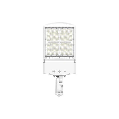 LED Parking Lot Light - Sensor Ready Base, Selectable 200W/240W/300W and CCT, 48000 Lumens, White Housing, Universal Bracket