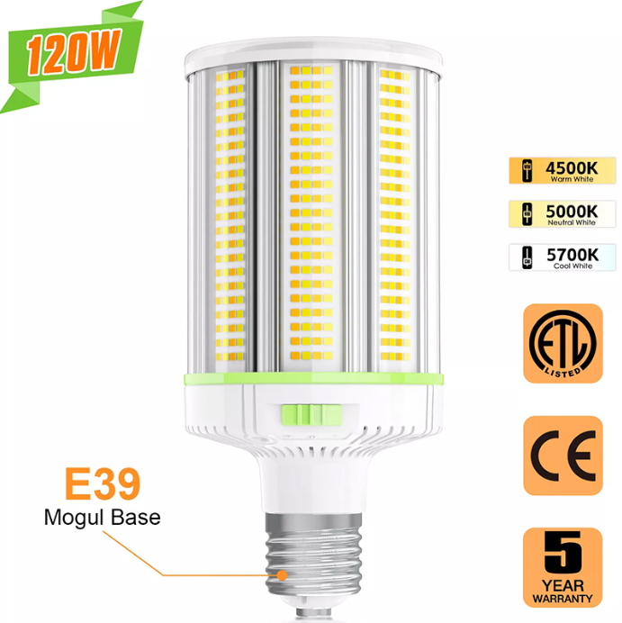 LED Corn Bulb, 120W, 16800 Lumens, 5000K, E39 Base, 100-277 VAC