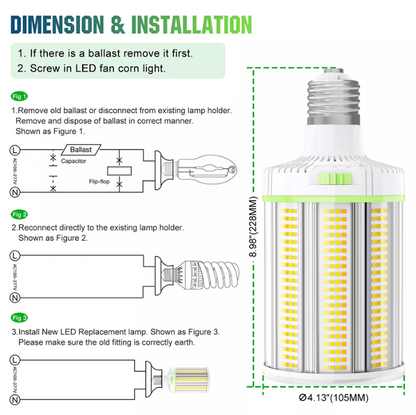 LED Corn Bulb, 120W, 16800 Lumens, 5000K, E39 Base, 100-277 VAC