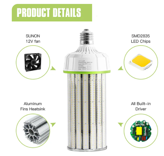 LED Corn Bulb, 250W, 37,500Lumens, 5000K, E39 Base, 100- 277 VAC