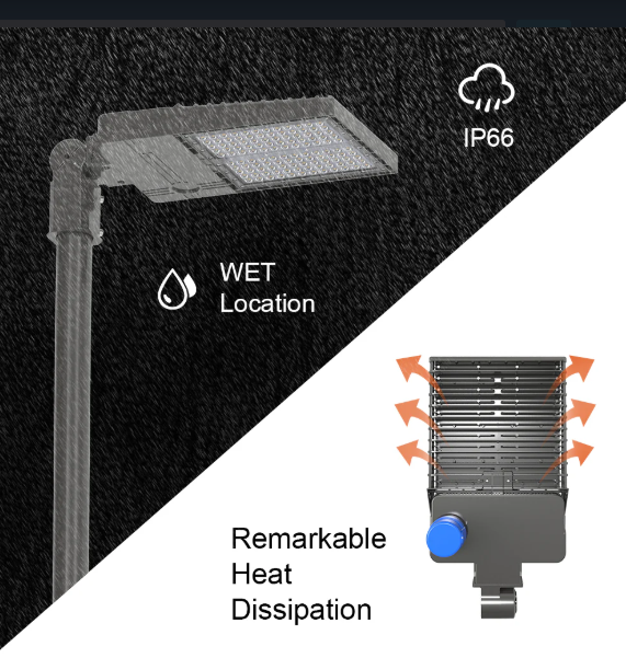 200W LED Parking Lot Light, 5000K, Built-in Photocell, 29,000 Lumens, Trunnion & Slip Fitter Mount, 100-277 VAC