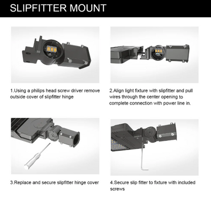 200W LED Parking Lot Light, 5000K, Built-in Photocell, 29,000 Lumens, Trunnion & Slip Fitter Mount, 100-277 VAC