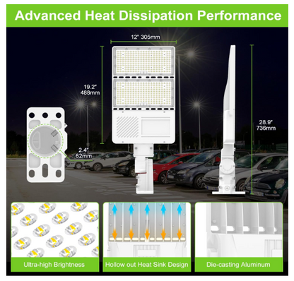 320W LED Parking Lot Light with Photocell, 5000K, 48000 Lumens, 100-277 VAC, Universal Mount