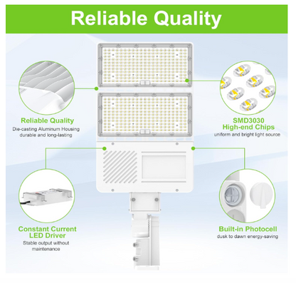 320W LED Parking Lot Light with Photocell, 5000K, 48000 Lumens, 100-277 VAC, Universal Mount
