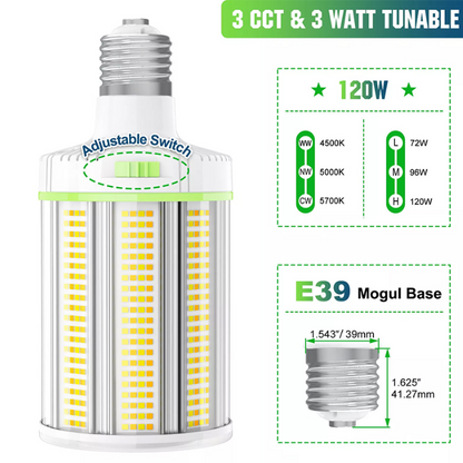 LED Corn Bulb, 120W, 16800 Lumens, 5000K, E39 Base, 100-277 VAC
