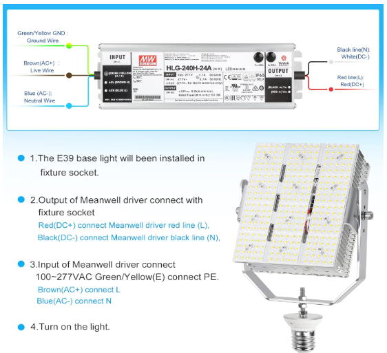 300W LED Shoebox Retrofit Kit, E39 Mogul Base, 277-480 VAC, 42000 Lumens