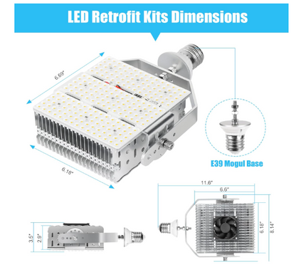 150W LED Pole Light Retrofit Kit with Lens, E39 Mogul Base, 277-480 VAC, 5000K, 21,750 Lumens