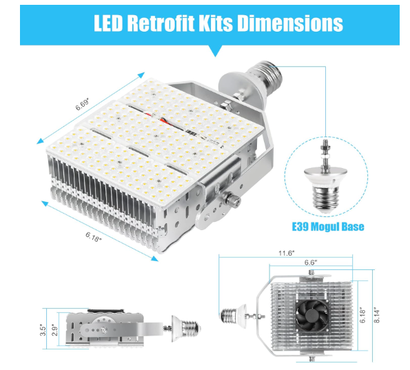 240W LED Pole Light Retrofit Kit with Lens, E39 Mogul Base, 277-480 VAC, 5000K, 34,800 Lumens