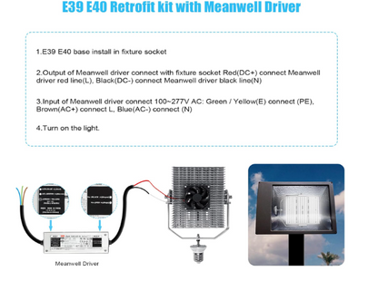 240W LED Pole Light Retrofit Kit with Lens, E39 Mogul Base, 100-277 VAC, 5000K, 34,800 Lumens