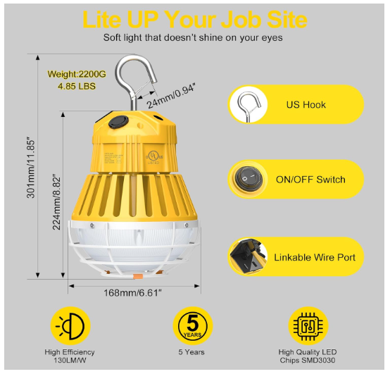 Work Light - Linkable, 60W-100W, 5000K, 13,000 lumens, 100-277 VAC