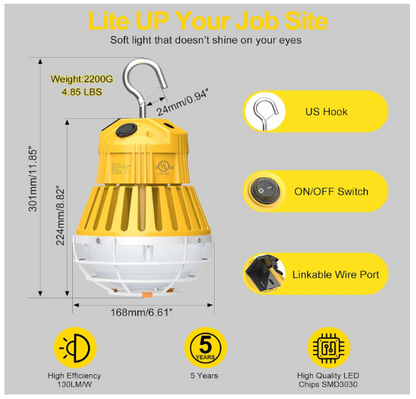 Work Light - Linkable, 60W-100W, 5000K, 13,000 lumens, 100-277 VAC