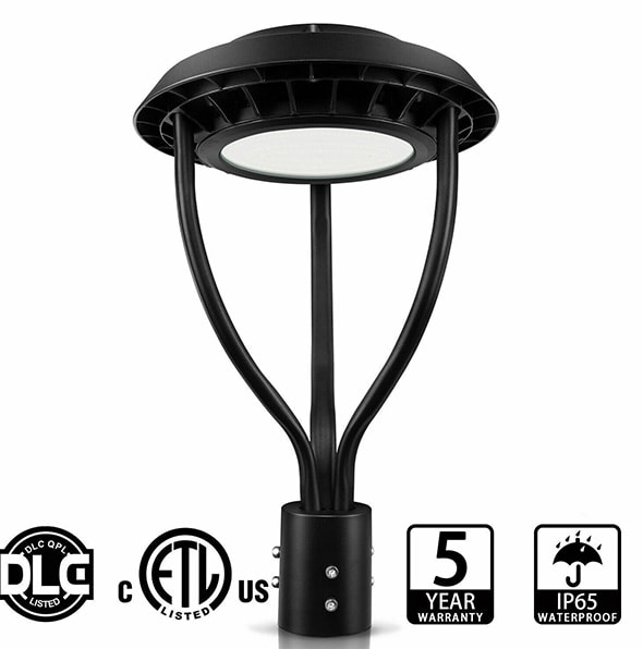 LED Post Top Light, Selectable 80W/60W/48W, 5000K, 100-277 VAC, 11200 Lumens, Built-in Photocell