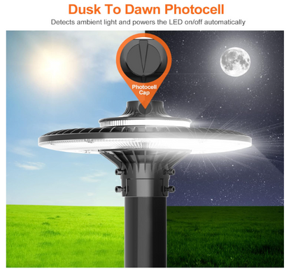 120W LED Post Top Light, 5000K, 100-277 VAC, 16800 Lumens, Built-in Photocell