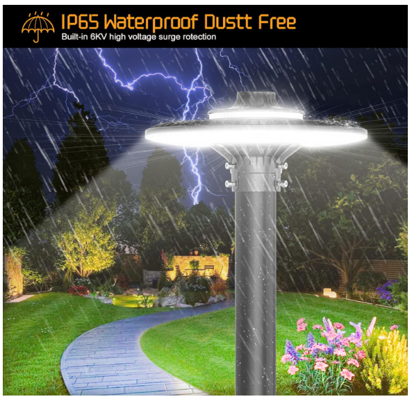 80W LED Post Top Light, 5000K, 100-277 VAC, 11200 Lumens, Built-in Photocell