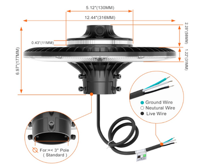80W LED Post Top Light, 5000K, 100-277 VAC, 11200 Lumens, Built-in Photocell