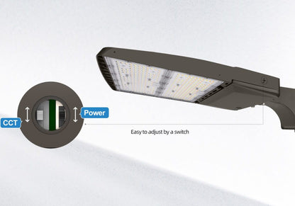 LED Parking Lot Light, 80W/100W/120W/150W Selectable, 5000K, 22,500 Lumens, Shorting Cap Included