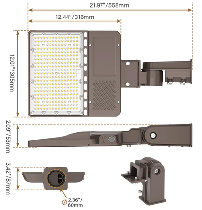 150W LED Parking Lot Light, 5000K, 21000 Lumens, Slip Fitter Mount, 277-480 VAC