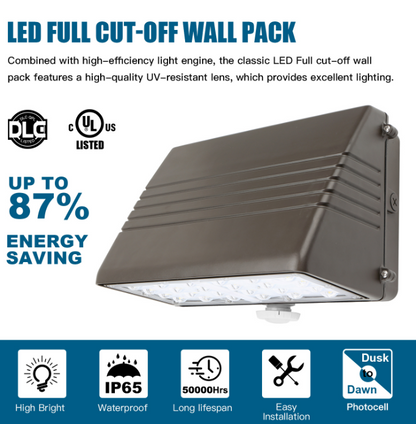 LED Wall Pack – Full Cut-Off Design |Adjustable Wattage (50W-125W) | 3CCT (3K/4K/5K) | Photocell | 120-277VAC